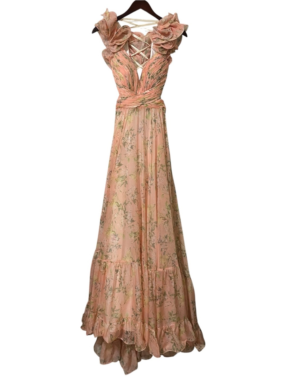 NWT Mac Duggal 67803 Ruffle Tiered Floral Cut-Out Chiffon Gown Maxi Dress Size 4 - Picture 10 of 14